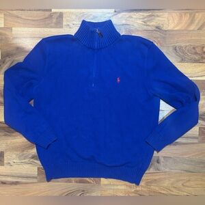 Polo Ralph Lauren Men's Size Large Blue 1/4 Zip Neck Pullover Cotton Sweater